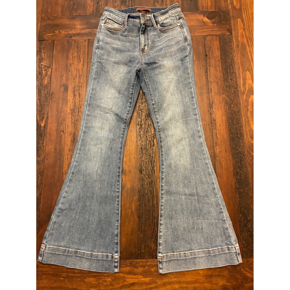 Judy Blue Trouser Flare Jeans Women's Size 1 Casual Stretch Denim Lightwash Blue